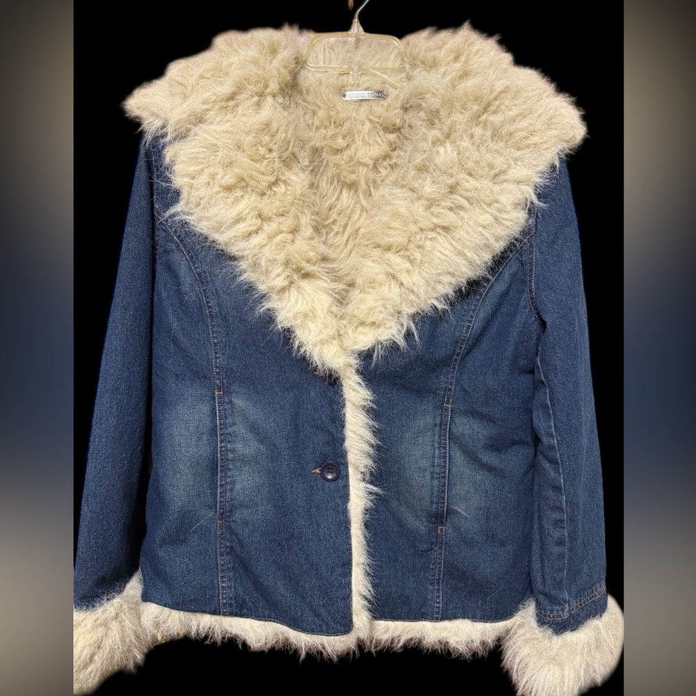 Brandon Thomas denim faux fur lined women’s coat